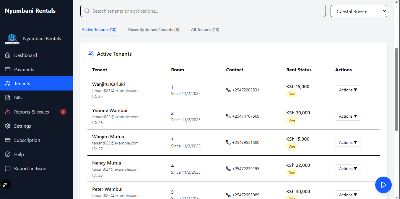 Comprehensive Tenant Management Desktop View