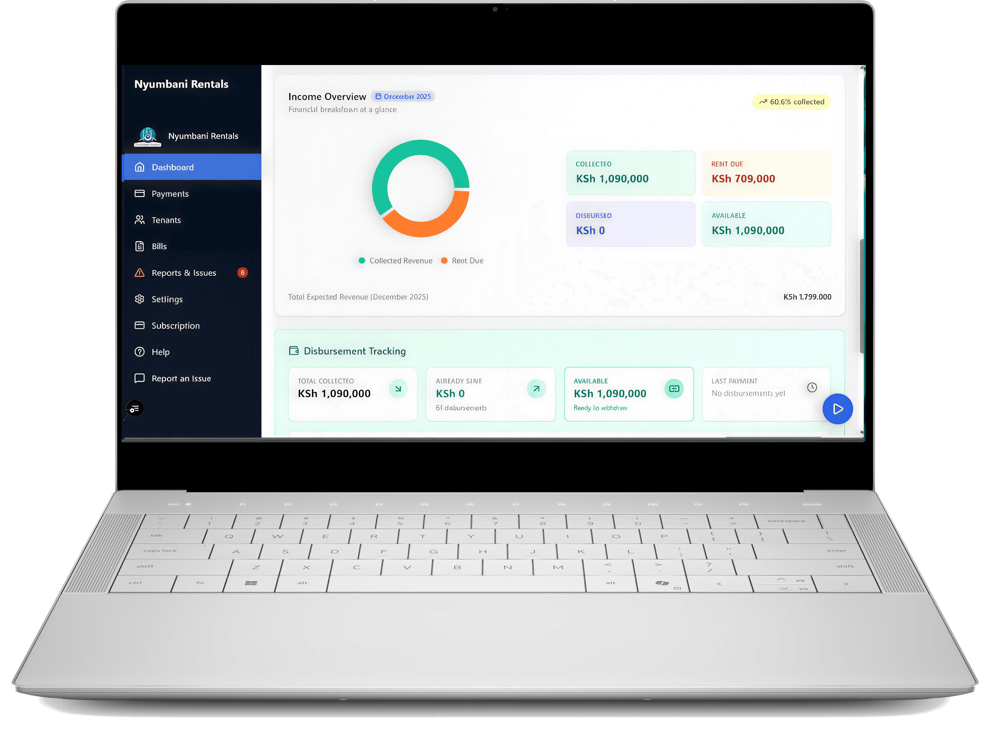 Nyumbani Rentals — Admin dashboard showcasing property management features